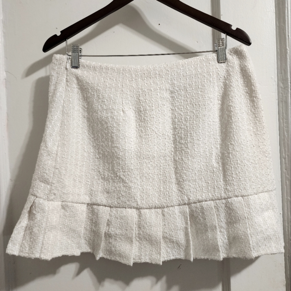 NWT Forever 21 Tweed Pleated Miniskirt White Women's L/XL (Officially XL)